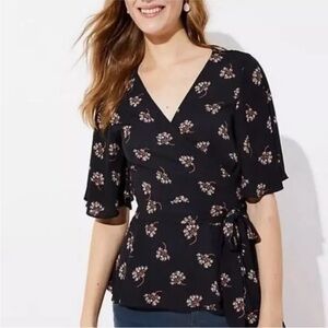 LOFT Plus Floral Flutter Sleeve Wrap Top